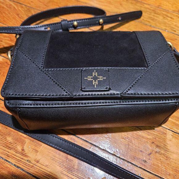 India Hicks “Dressage” Black Suede & Leather Crossbody Bag - Picture 4 of 10